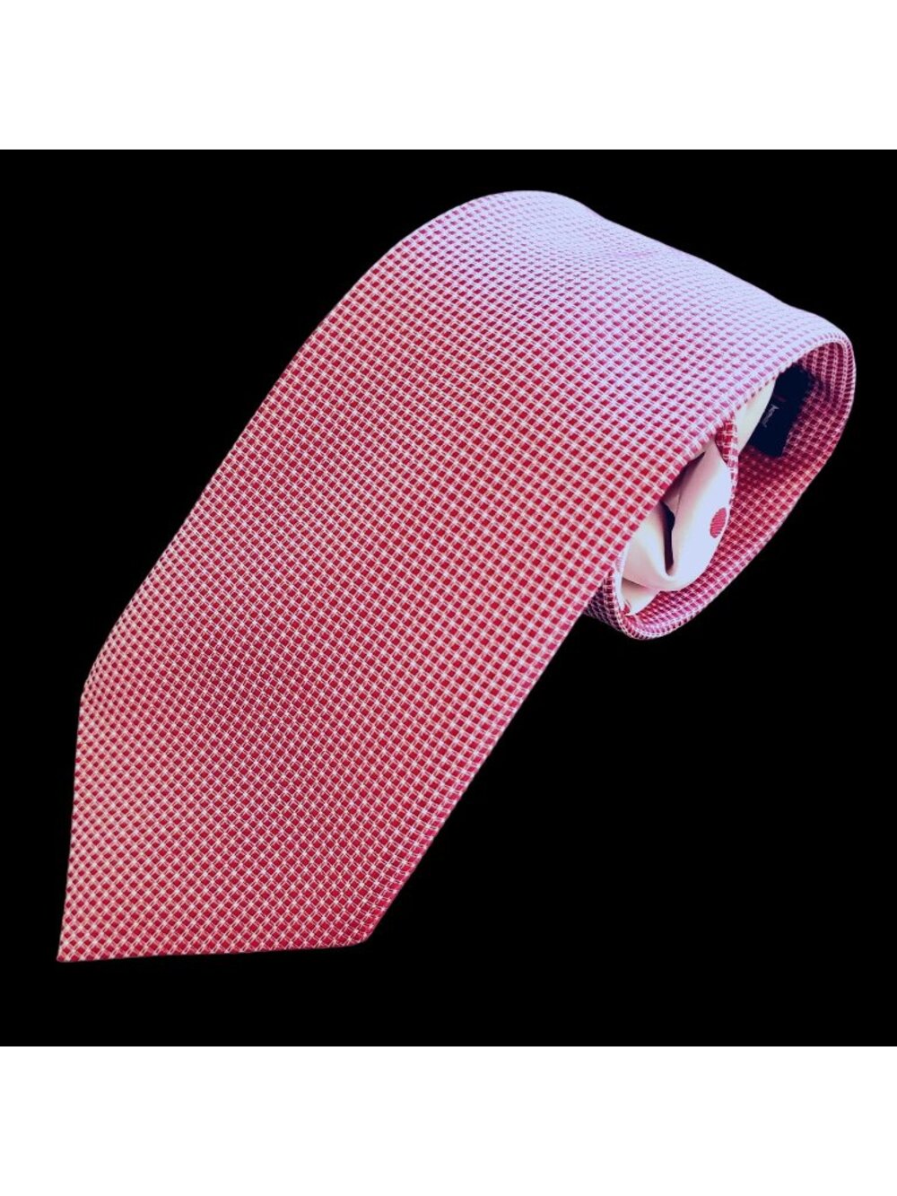 Rosso Bianco Mens Red Micro-Check Tie With White Polka Dot Lining 60"